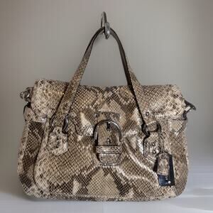 NWT Coach F27895 Python Embossed Leather Small Flap Satchel SV White Grey